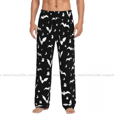Herren Nachtwäsche lose Schlaf hose Pyjama Halloween Goth Fledermäuse und Mond lange Lounge Bottoms Image