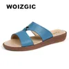 WOIZGIC Frauen Mutter Weibliche Damen Feste Schuhe Sandalen Kuh Echtes Leder PU Strand Sommer Slip Auf Casual Größe 35-41 XLZ-223