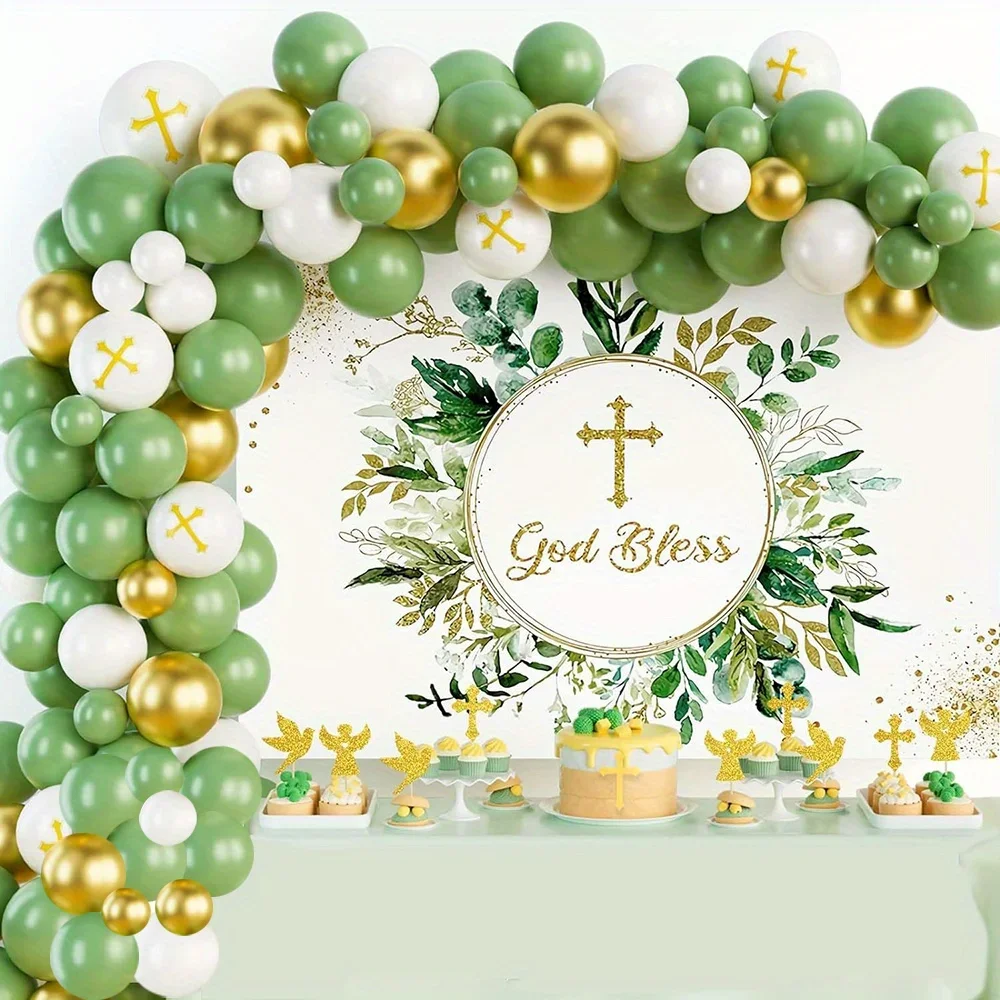 Gott segne Eucharistie Ballon Girlande Bogen Kit grün weiß Ballon Set Erstkommunion Dekor Taufe Dekor Indoor Outdoor Dekor Image