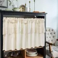 Beige durchscheinender Jacquard-Kurzvorhang, bestickte Spitze, Schleife, halber Vorhang für