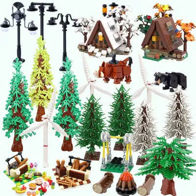 Stadt DIY Baum Set Bausteine MOC Wald Pflanze Baum Windmühle Natürliche Stadt Street View Park Image