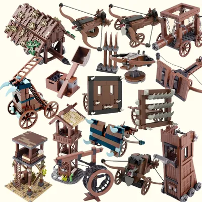 Mittelalterliche Szene Bausteine Schnee Sentry Siege Wachturm Siege Motoren Ballista Moc Street View Zusammengebautes Ziegelspielzeug Image