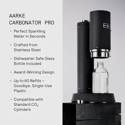 aarke Carbonator Pro, SparklingCarbonation Water Machine, Stainless Steel with Glass Reusable Bottle