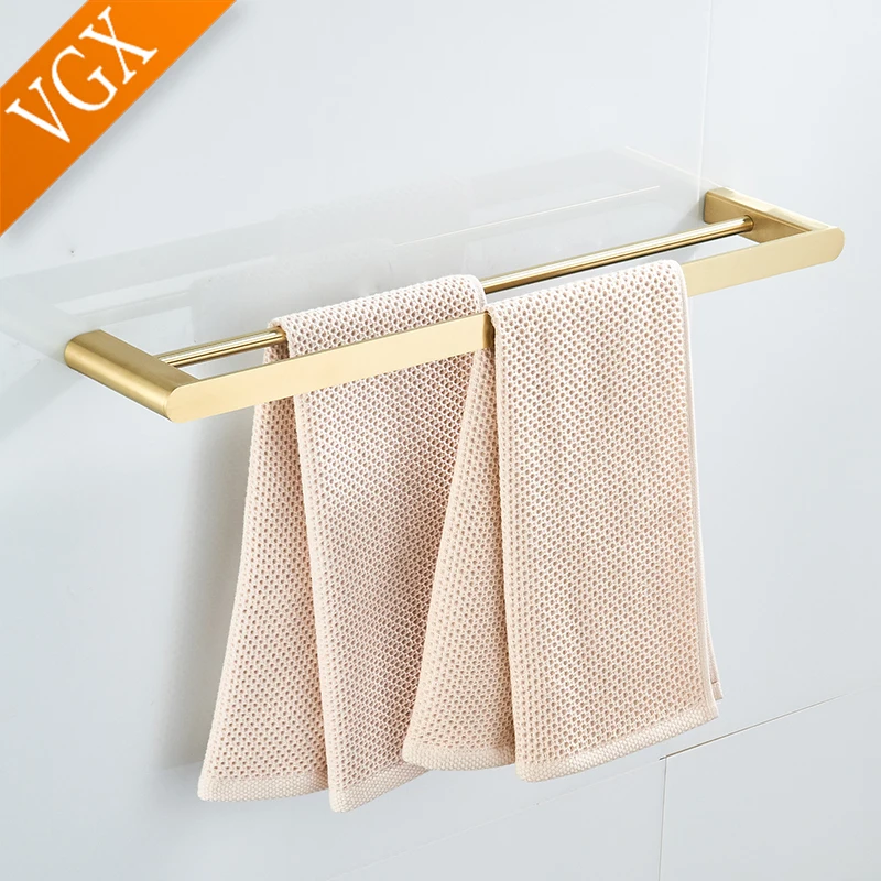 VGX or salle de bain Double porte-serviettes en acier inoxydable Double porte-serviettes porte-serviettes de bain matériel de salle de bain accessoires gris noir