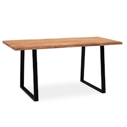 KADIMA DESIGN Schreibtisch 200x100x76 cm Akazie Massivholz / Metall Computertisch Baumkante, Homeoffice Bürotisch Massiv mit Trapezbeinen in Schwarz, Holztisch Image