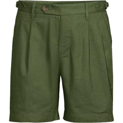 Pleated Linen/Cotton Shorts, Men, size: 38, regular, Green, Linen/Cotton-blend, by Lands' End