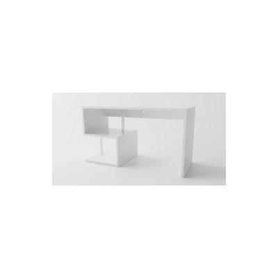 Dmora Schreibtisch Valerio, Linearer Schreibtisch mit PC-Halterung, Mehrzweck-Bürotisch, cm 140x60h78, glänzend weiß Image