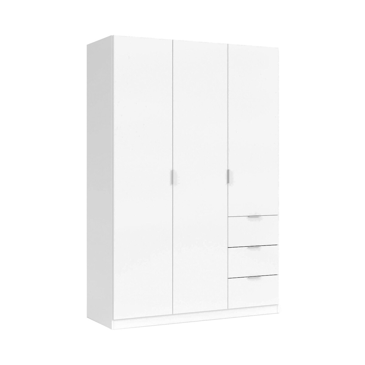 Dmora Garderobe Fullerton, Schlafzimmerschrank mit 3 Türen und 3 Schubladen, Schrank mit 3 Einlegeböden und Kleiderstange, 135x52h200 cm, Weiß Image