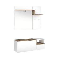 Dmora Eingangsmöbel Yuri, Moderner multifunktionaler Eingang, Mehrzweckschrank für Atrium, 100% Made in Italy, cm 120x40h54, Hochglanzweiß und Ahorn Image