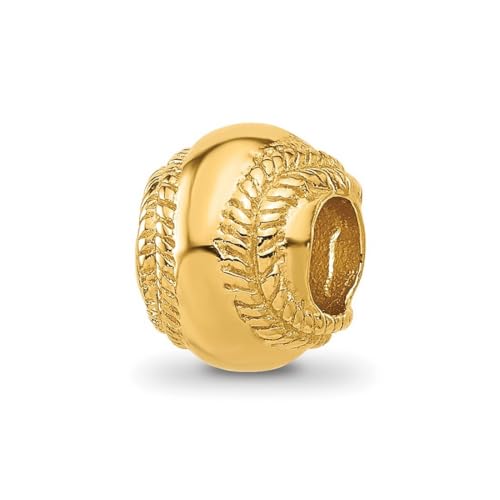 JewelryWeb 7.27mm 925 Sterling Silver Reflections Gold Plated Baseball Bead-Bead Charm Pendant Necklace for Women