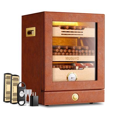 Elegant Leather - wrapped Brown Cigar Humidor: 150 - Cigar Capacity with Precise Humidity Control