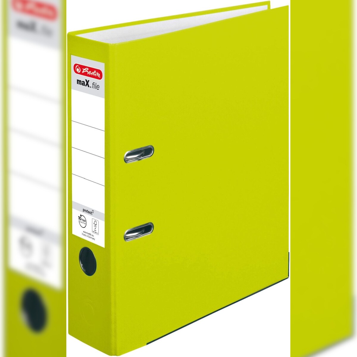 herlitz Ordner maX.file protect A4 8cm neon grün PP-Kunststoffbezug Packung mit 20 Stück Image