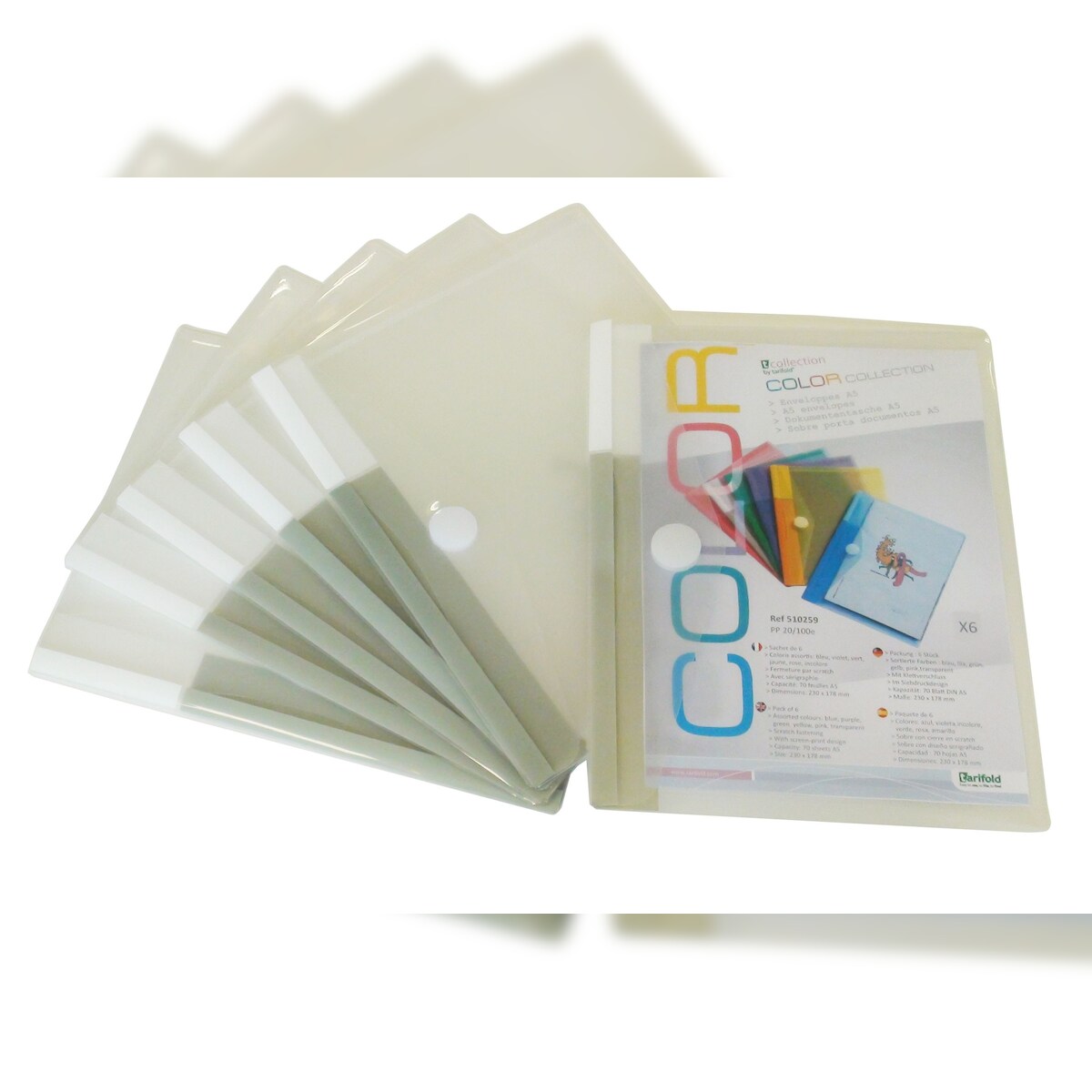 Tarifold Dokumententasche A5 PP Klettverschluss transluzent 6 Stück Packung mit 10 Stück Image
