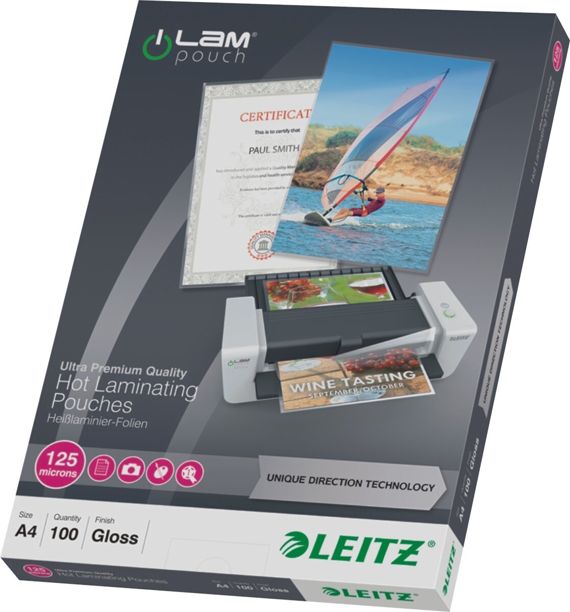 LEITZ Laminiertaschen iLAM A4 125mic glänzend VE=10x100 Stück Image