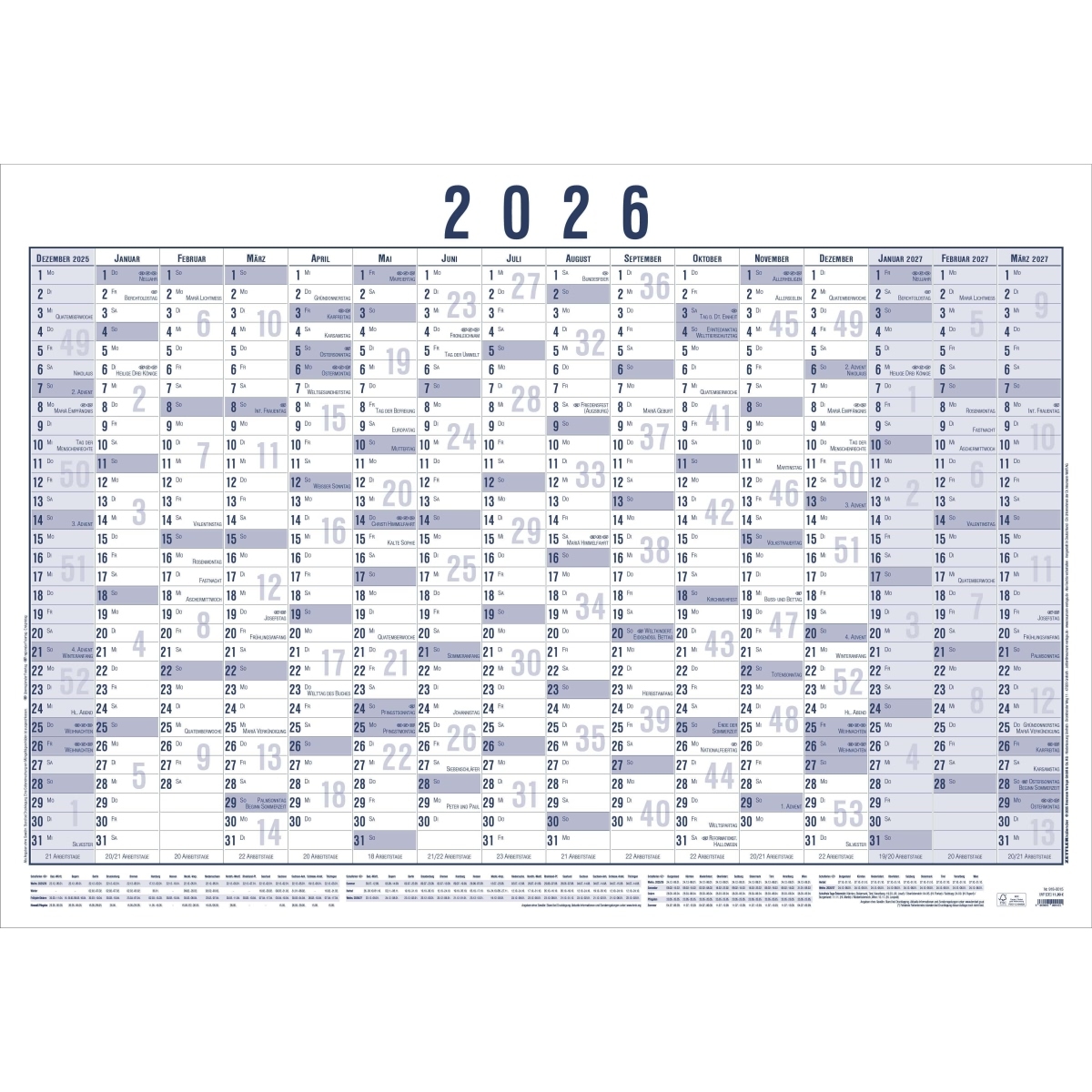 ZETTLER Plakatkalender 918 100x70cm 16 Monate VE=5 Stück gerollt 2026 Image