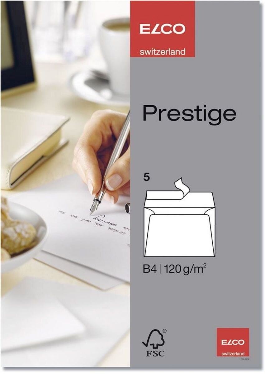 ELCO Briefumschläge Prestige B4 hochweiß Haftklebung Papier 120 g/qm VE=10x5 Stück Image