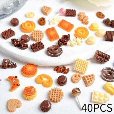 TEMU 40 Assorted 3d Resin Pieces In Styles, Including Chocolate, Macarons, And Pizza Shapes For Diy Nail Art Decorations. Image