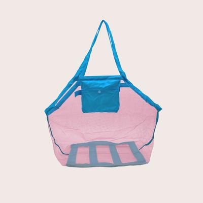 TEMU 1pc Extra Large Mesh Beach Diaper Bag, Polyester Mommy Tote, Shoulder Storage Pouch, Large Capacity For Towels, Machine Washable, With Pink For Beach , Travel Essentials Image