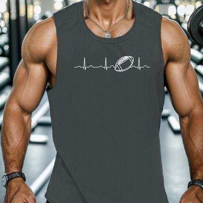 TEMU Men's Athletic Tank Top With Ecg Rugby Design - Quick-dry, Moisture-wicking & Breathable | Gym, Running & Training | Polyester, Machine Washable Image