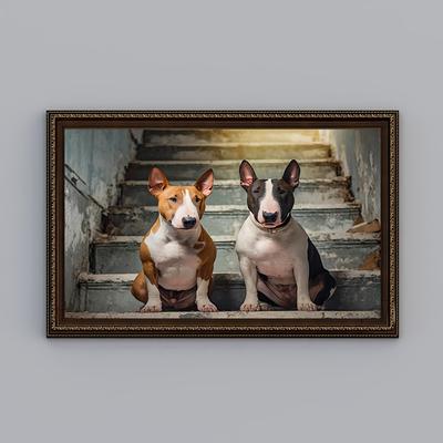 TEMU 1pc Diy 5d Diamond Painting Kit - Bulldog Duo On Stairs, Round Acrylic Diamonds, Animal Art For Home Decor, Diamond Art Image