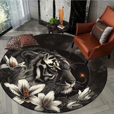 TEMU 800g/m² Round Carpet With Artistic - Anti-slip, Machine Washable, 100% Polyester, Living Room Or Bedroom Decor, Carpet For Living Room Image