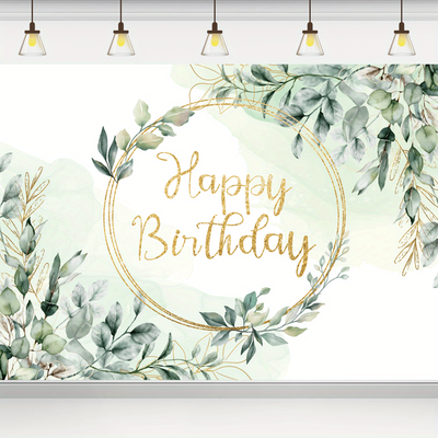 "TEMU 1pc, Greenery Succulent And Eucalyptus Leaves Photography Backdrop 71"x43" Bloom Eucalyptus Leaves Photo Background For Happy Birthday Party Decoration Cake Table Banner Supplies" Image