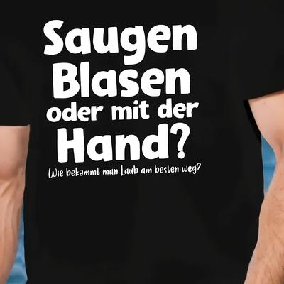 TEMU Men's Cotton T-shirt| Casual Sporty Style| Round Neck, Short Sleeve| German Text Print| Machine Washable& Safe| Glossy Finish| Summer Top For Casual Attire, Sporty Tshirt| Print Shirt Image