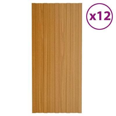 TEMU Roof Panels 12 Pcs. Galvanized Steel Wood Look Light 100x45 Cm, Metal Image