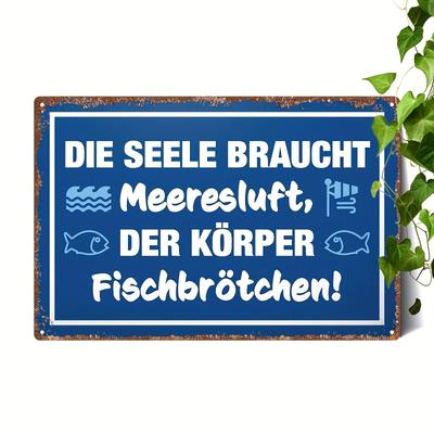 TEMU 1pc Classic German Fish Sandwiches Metal Sign, 8x12inch Frameless Retro Wall Art, Indoor/outdoor Decor, Nautical Theme Gift For North & Sea Fans Image