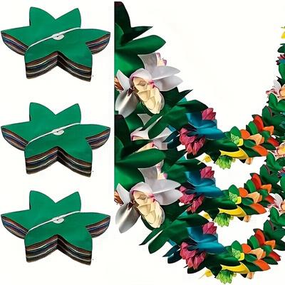 TEMU 3pcs 9ft Flower Pull Flower Wreaths - Leaves & Colorful Flowers For Hawaiian Luau Party Decor, Birthdays, Weddings, Graduations, Easter, And Jungle-themed Events, Hawaiian Party Decorations Image