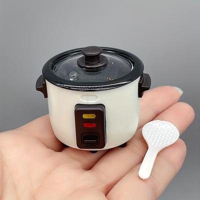 TEMU [] Miniature Electric Rice Cooker Model - Light Blue And White, Realistic Kitchen Scene Accessory, No Power Needed, Plastic Decor Item Image