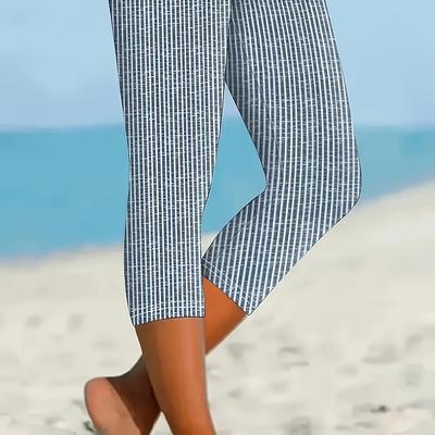 TEMU Women'-quarter Leggings With Striped Printed Design. Image