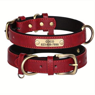 TEMU Custom Engraved Dog Collar With Id Nameplate, Soft Padded Adjustable Pet Collars For Small To Large Dogs, Solid Pattern, Material, Personalized Dog Collar Image