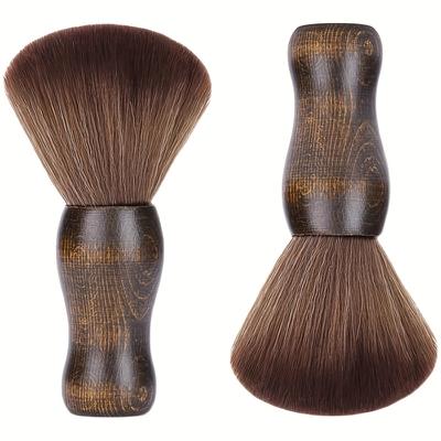 TEMU 1pc Sandalwood Haircutting Neck Duster Brush – Soft Bristle Cleaning Tool For Barbers, Salon Use, And Home Grooming, Wooden Handle With Dark Brown Bristles, Sweeping Loose Hair Image