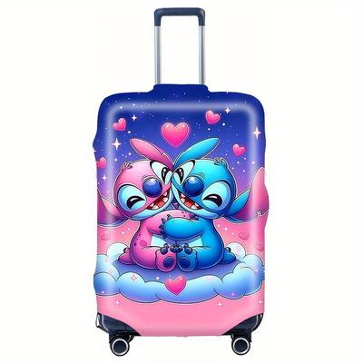 TEMU Stitch & Themed Suitcase Cover - Dustproof, Durable Travel Accessory With Hearts And Clouds Design, Ideal For And Home Use, Suitcase Protection | Cartoon Themed Cover | Polyester Fabric Image