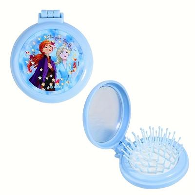 TEMU Frozen Compact Folding Mirror Comb With Scalp Massage, Air Cushion Hairbrush – Light Featuring & Anna, Portable Travel Companion For All Hair Types Image