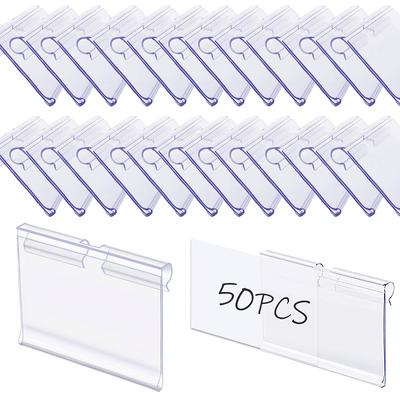 TEMU 50pcs Andewx Clear Pvc Label Holders With Purple Border - , Transparent Tag Frames For Large , Office, Supermarket, Drawer & Storage Box Organization Image