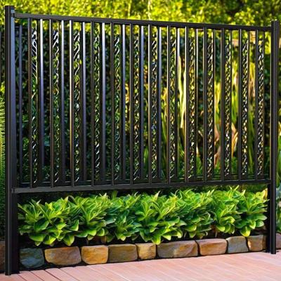 TEMU 1pc Black Metal Fence Panel With Posts, Powder-coated Steel Decorative Garden Barrier, 5.6x4.1 Feet Outdoor Privacy Screen Image