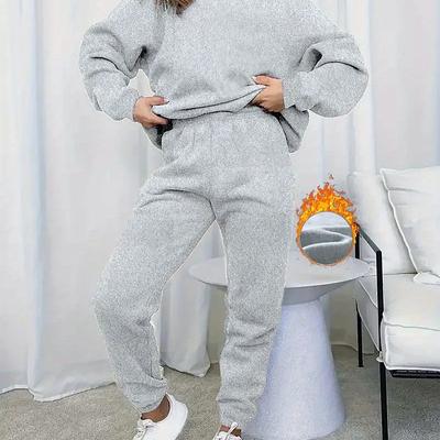 TEMU Solid Color 2 Piece Set, Crew Neck Sweatshirt & Pants, Women's Clothing Image