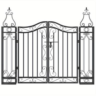 TEMU 121x8x100 Cm Black Wrought Iron Garden Gate - Durable And Aesthetic Courtyard Door Image