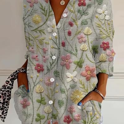 TEMU Stylish Plus Size Printed Long Sleeve Casual Shirt Image