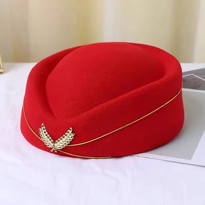 TEMU Elegant Red Women's Stewardess Hat - Chic Beret With Embroidery, Lightweight & Hand Washable, Aviation School, Performances, And Formal Events Image