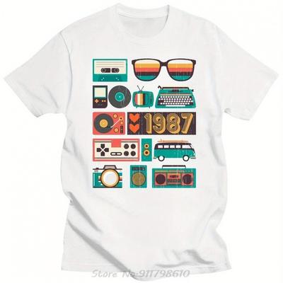 TEMU Life Begins At Thirty 1987 T Shirt Born In 1987 Old Best Gift Birthday Best Father's Day T-shirt Cotton Streetwear Tees Image