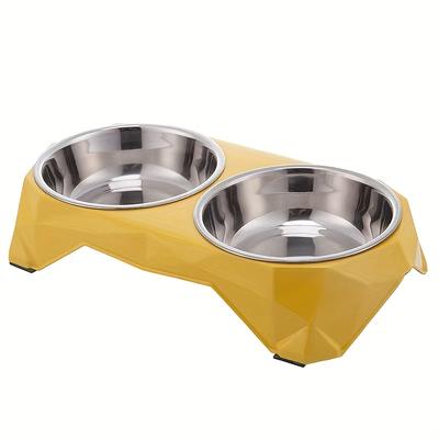 TEMU 1pc Colorful Pet Bowl, Double Bowl Combo, Anti-slip, Non-tip, Stainless Steel, Easy To Clean, Removable, With Dog Feeder, Without Battery Image