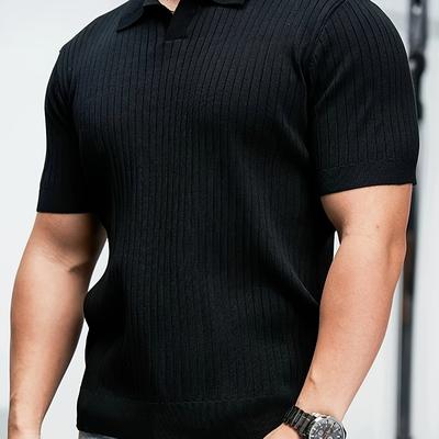 TEMU Men's Summer Classic Ribbed Knit Short-sleeve T-shirt Image