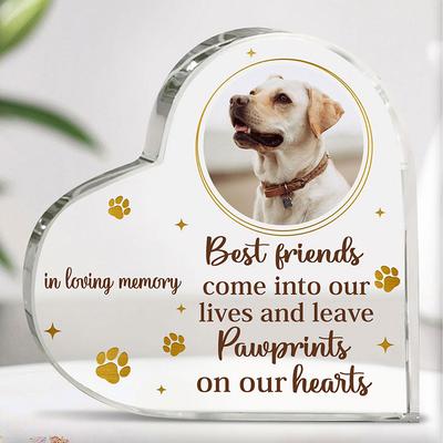 TEMU Personalized Acrylic Heart-shaped Dog Memorial Photo Frame - Custom Paw Print Tabletop Decoration, Pet Loss Sympathy Gift, Ideal For Adults 14+, Pet Lovers Memorial Keepsake Image