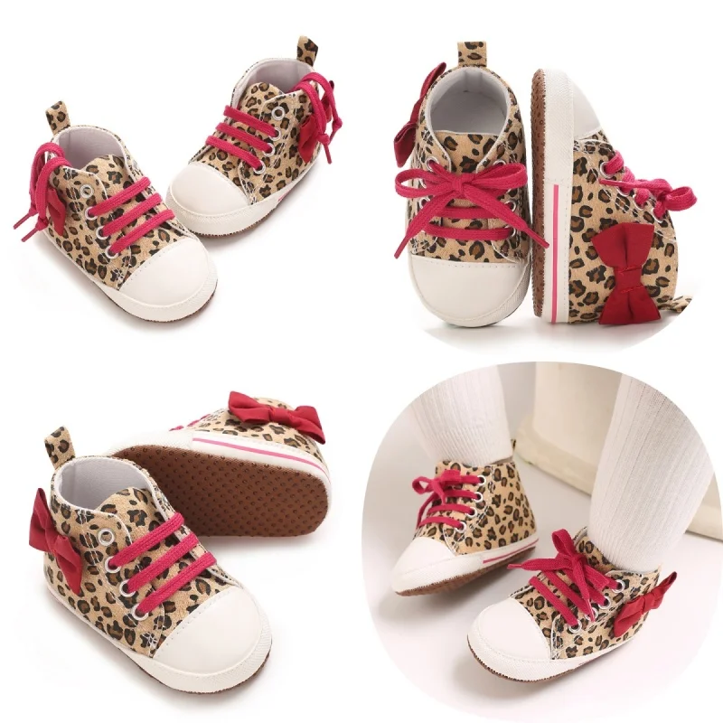 Modische High-Top-Schnürsneaker mit Leopardenmuster und weichen Sohlen, leichte und bequeme Freizeit-Wanderschuhe für 0–18 Monate