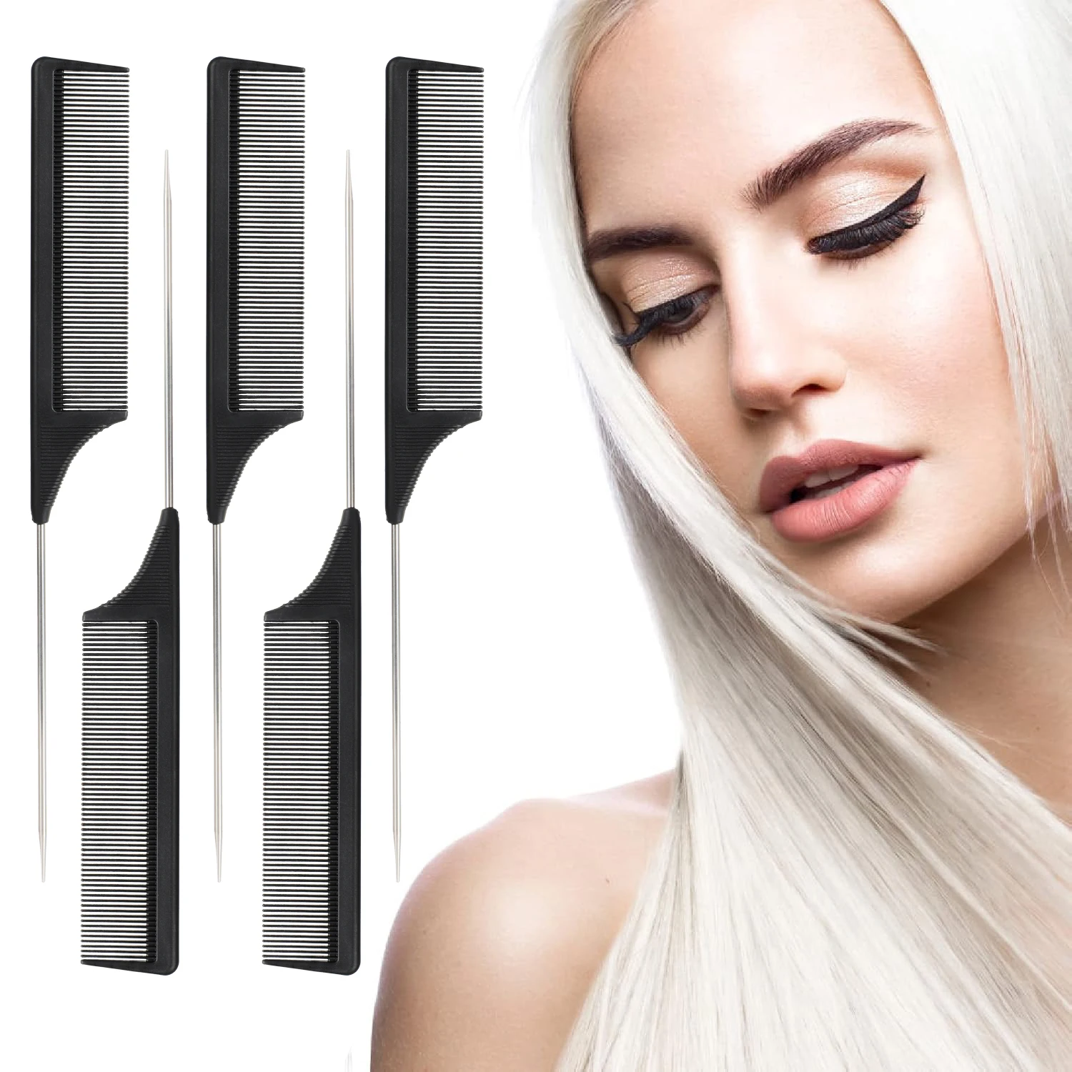 5-teiliger Styling-Haarkamm, antistatischer Pferdeschwanzkamm, Make-up-Kamm, Haarschneidemaschine, Zubehör, Haarkamm, speziell für Echthaar-Perücken Image