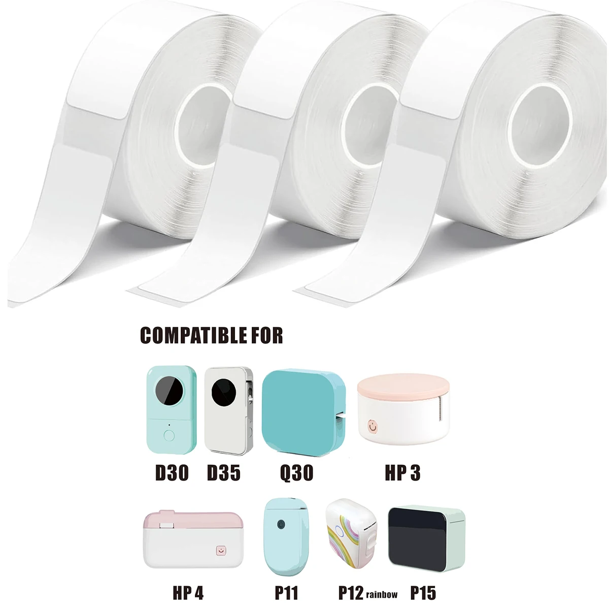 D30 12 x 40/15 x 30 mm weiße Thermoetiketten, selbstklebende Aufkleber für D30/Q30 Drucker, Büro/Küche/Versand, Lagerorganisation Image