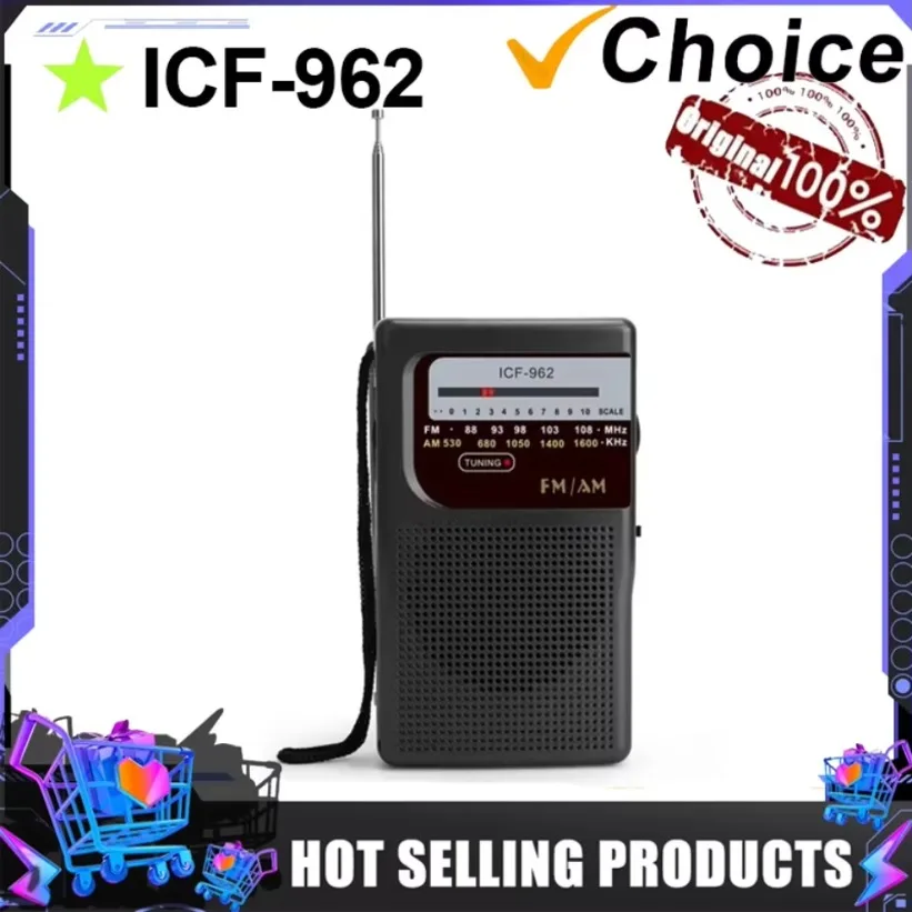 ICF-962 Outdoor-Radio, Stereoradio, AM/FM-Taschenzeiger, Radio, 2 x AA-Batterie, für Indoor-Outdoor-Camping, Notfall, US Image